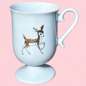 Gold Deer White Irish Coffee Mug Footed Pedestal Cup Woodland Winter Holiday